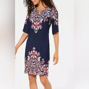 JM Collection Printed Embellished Split-Sleeve Dress